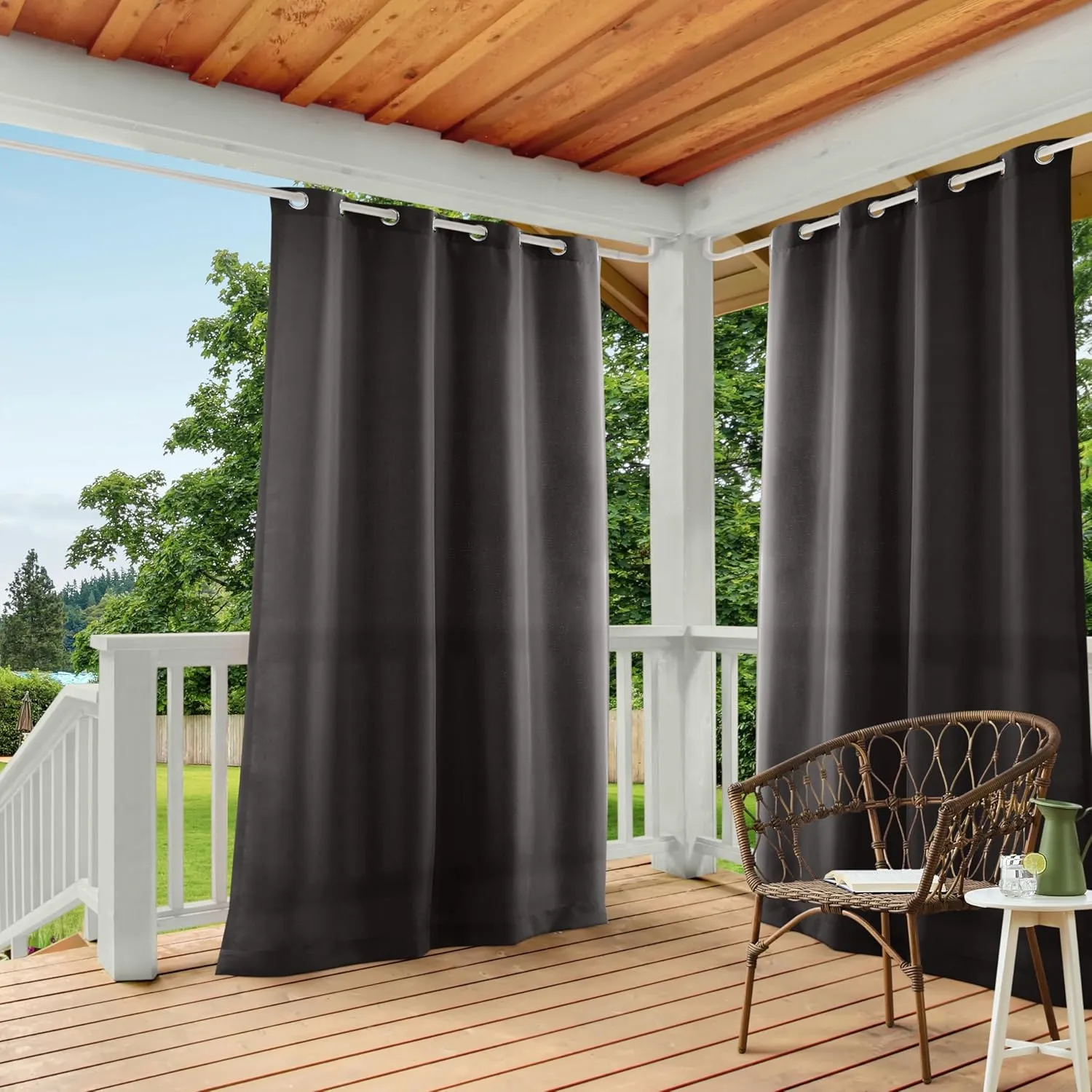 TOWN & COUNTRY BASICS Cabana Solid Heavyweight Indoor Outdoor Curtains, Light Filtering Opacity with Grommet Top, Water Repellent, 2-Pack Set, 54"x84", Black