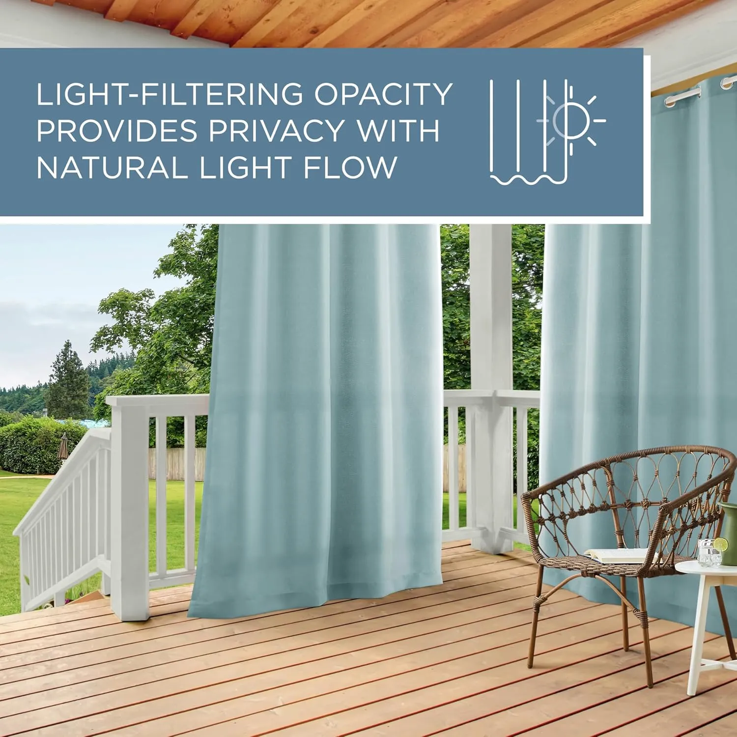 TOWN & COUNTRY BASICS Cabana Solid Heavyweight Indoor Outdoor Curtains, Light Filtering Opacity with Grommet Top, Water Repellent, 2-Pack Set, 54"x84", Blue