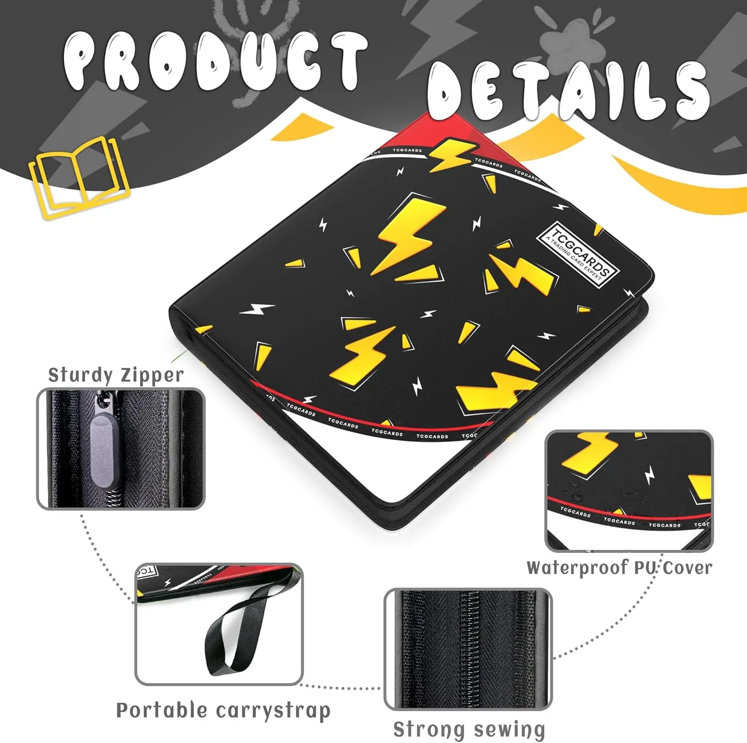Trading Card Binder 9 Pocket，Card Binder 900 Pockets Card Book Holder Cards with 50 Removable Sleeves，3-Ring Zip Design MTG/TCG/Sport Collectible Trading Card Albums Gifts for Boys and Girls (Black)