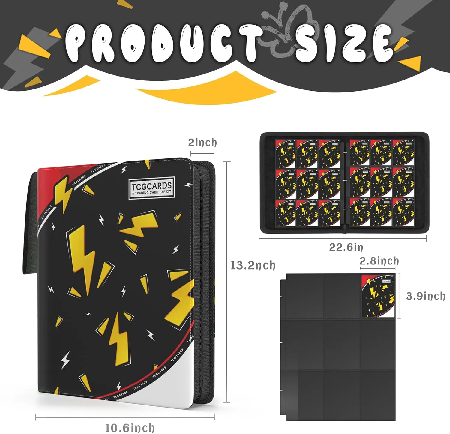 Trading Card Binder 9 Pocket，Card Binder 900 Pockets Card Book Holder Cards with 50 Removable Sleeves，3-Ring Zip Design MTG/TCG/Sport Collectible Trading Card Albums Gifts for Boys and Girls (Black)