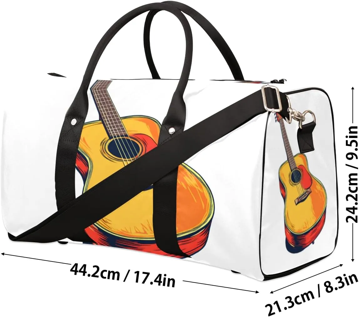 Traditional Guitar Travel Duffle Bag for Women Men Gym Duffel Foldable Bag Waterproof Weekender Music Themed Duffle Tote