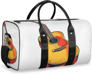 Traditional Guitar Travel Duffle Bag for Women Men Gym Duffel Foldable Bag Waterproof Weekender Music Themed Duffle Tote
