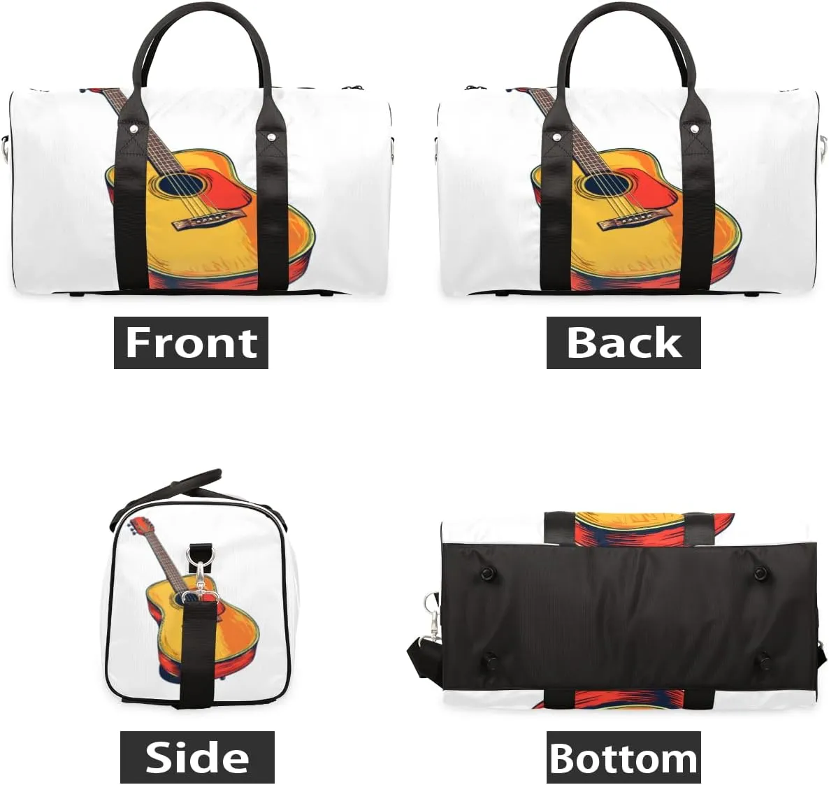 Traditional Guitar Travel Duffle Bag for Women Men Gym Duffel Foldable Bag Waterproof Weekender Music Themed Duffle Tote