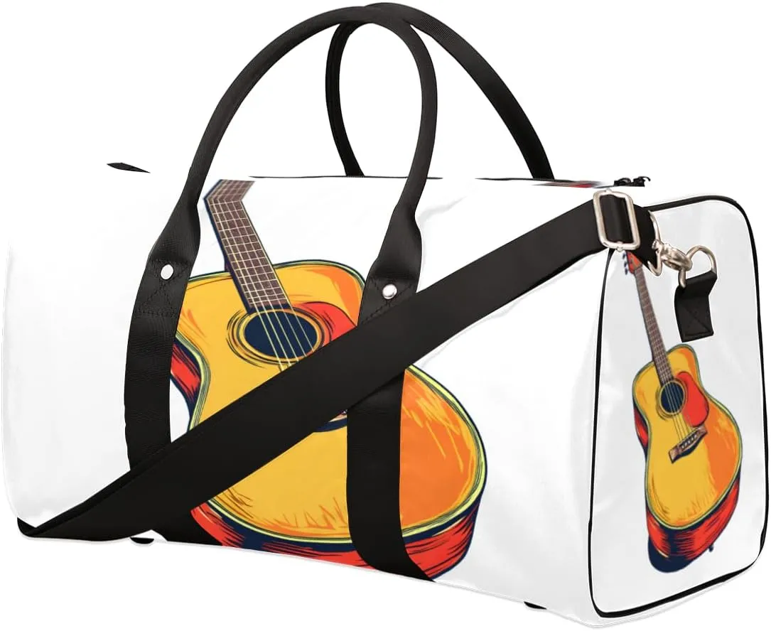 Traditional Guitar Travel Duffle Bag for Women Men Gym Duffel Foldable Bag Waterproof Weekender Music Themed Duffle Tote