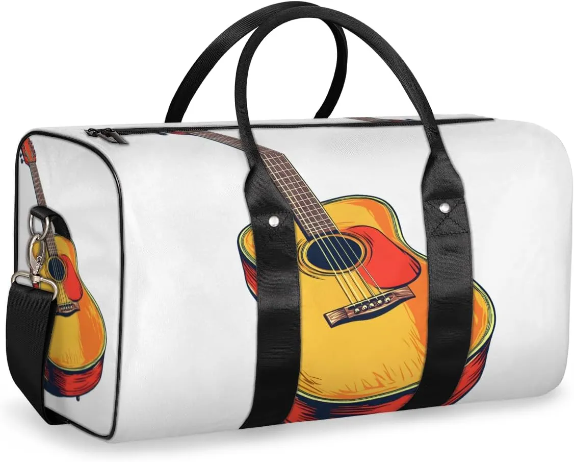 Traditional Guitar Travel Duffle Bag for Women Men Gym Duffel Foldable Bag Waterproof Weekender Music Themed Duffle Tote