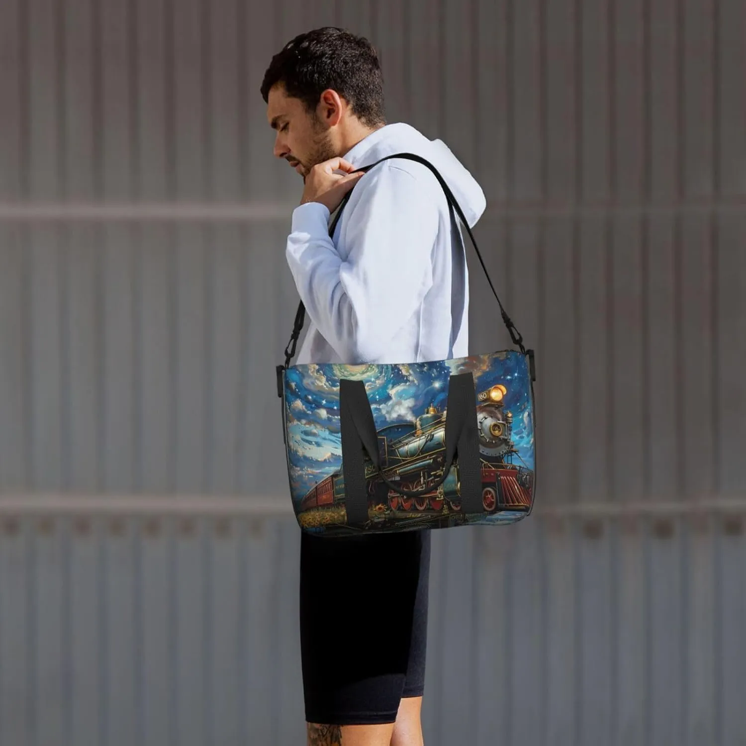 train print Travel Duffel Bag, Sports Tote Gym Bag, Swim Pool Bag Large Shoulder Tote Bag for Beach Weekender