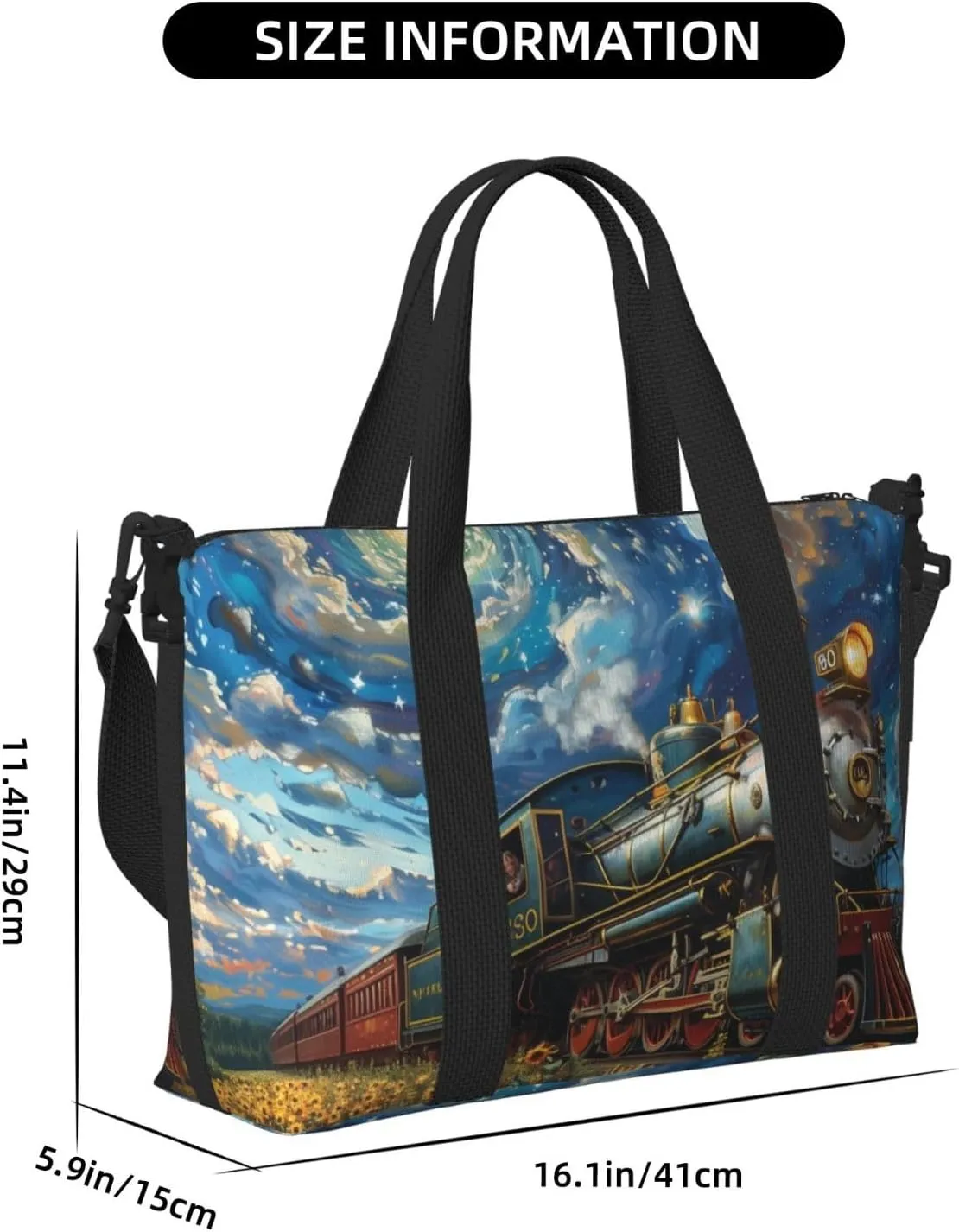 train print Travel Duffel Bag, Sports Tote Gym Bag, Swim Pool Bag Large Shoulder Tote Bag for Beach Weekender