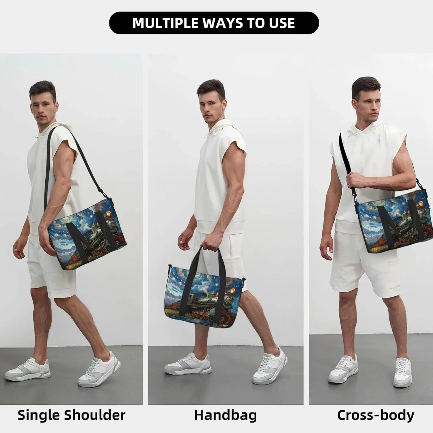 train print Travel Duffel Bag, Sports Tote Gym Bag, Swim Pool Bag Large Shoulder Tote Bag for Beach Weekender
