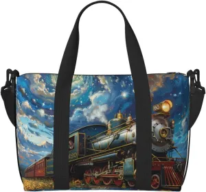train print Travel Duffel Bag, Sports Tote Gym Bag, Swim Pool Bag Large Shoulder Tote Bag for Beach Weekender