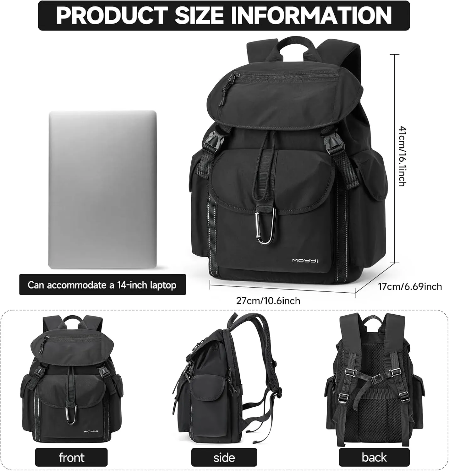 Travel Backpack for Men Women, Fits 15 Inch Laptop, Carry On Daypacks Backpacks Lightweight Hiking Backpack for Casual, Outdoor, Travel, Daily (Black)