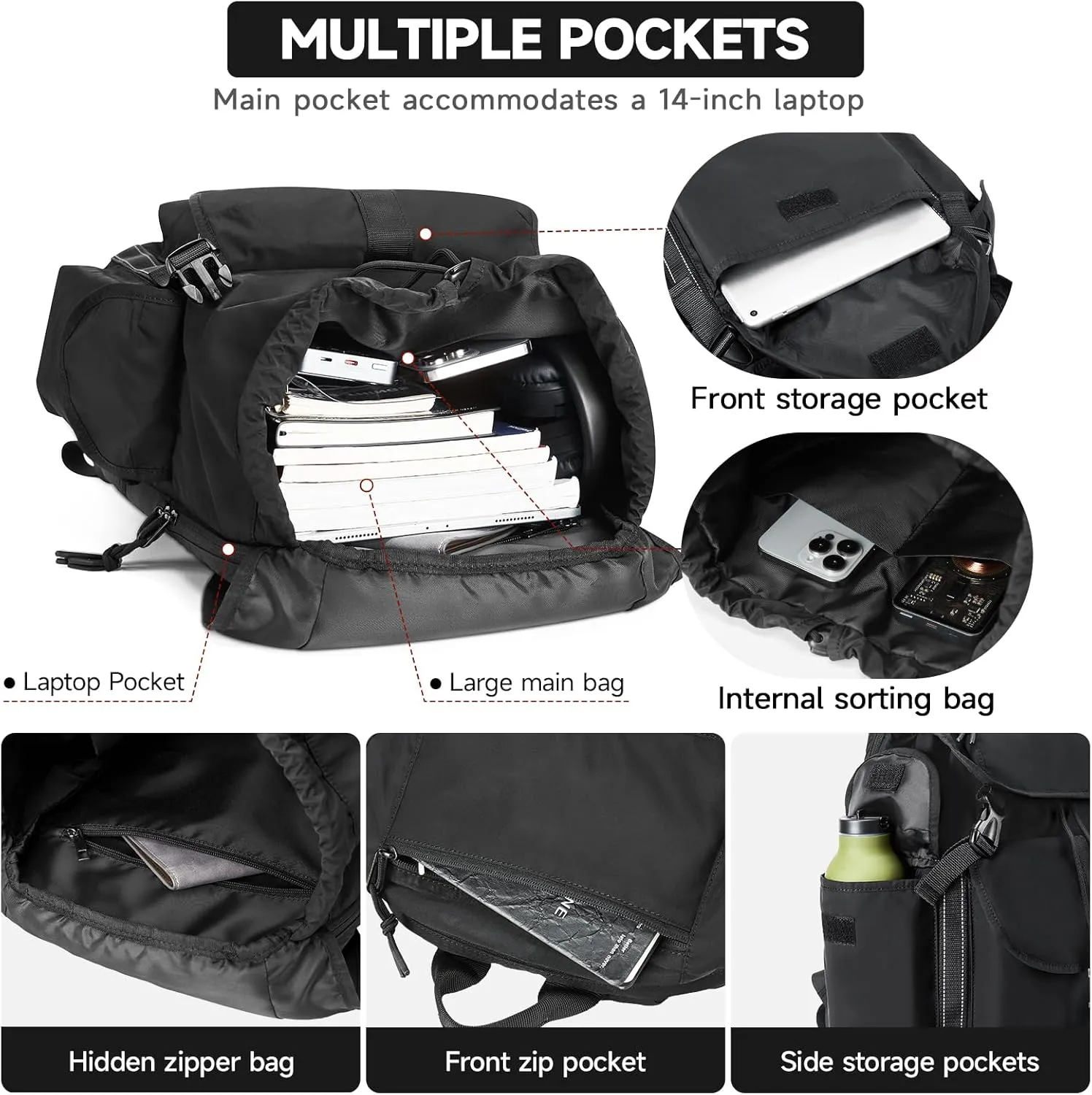 Travel Backpack for Men Women, Fits 15 Inch Laptop, Carry On Daypacks Backpacks Lightweight Hiking Backpack for Casual, Outdoor, Travel, Daily (Black)