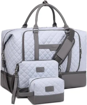 Travel Bag for Women: 21" Large Weekender Bags for Women with Shoe Compartment & Toiletry Bags, 3PCS Overnight Duffel Tote for Carry on Weekend Travel Business Trip Airplane Traveling, Gym