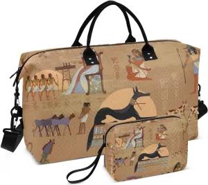 Travel Bag Set Egypt Ancient Murals Quilted Gym Duffel Bag Overnight Weekender Bags