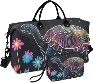 Travel Bag Weekender Bag Gym Carry on Duffel Bags with Adjustable Strap for Gym 2 Pcs Set Cute African Sulcata Tortoise