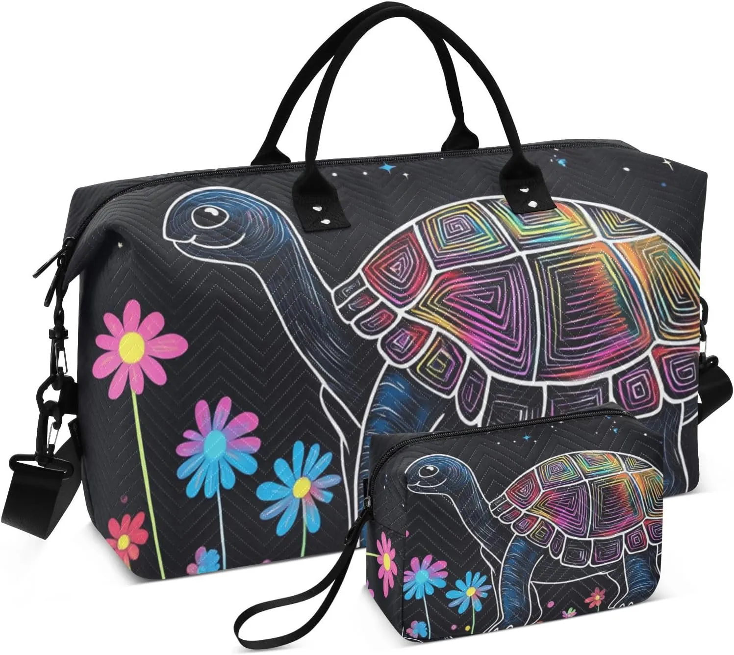 Travel Bag Weekender Bag Gym Carry on Duffel Bags with Adjustable Strap for Gym 2 Pcs Set Cute African Sulcata Tortoise