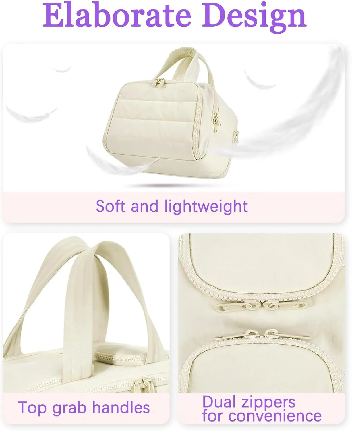 Travel Cosmetic Bag, Lightweight Large Capacity Wide-open Travel Bag for Women, Waterproof Cosmetic Makeup Bag Organizer with Handle for Toiletries, Essentials (Beige)