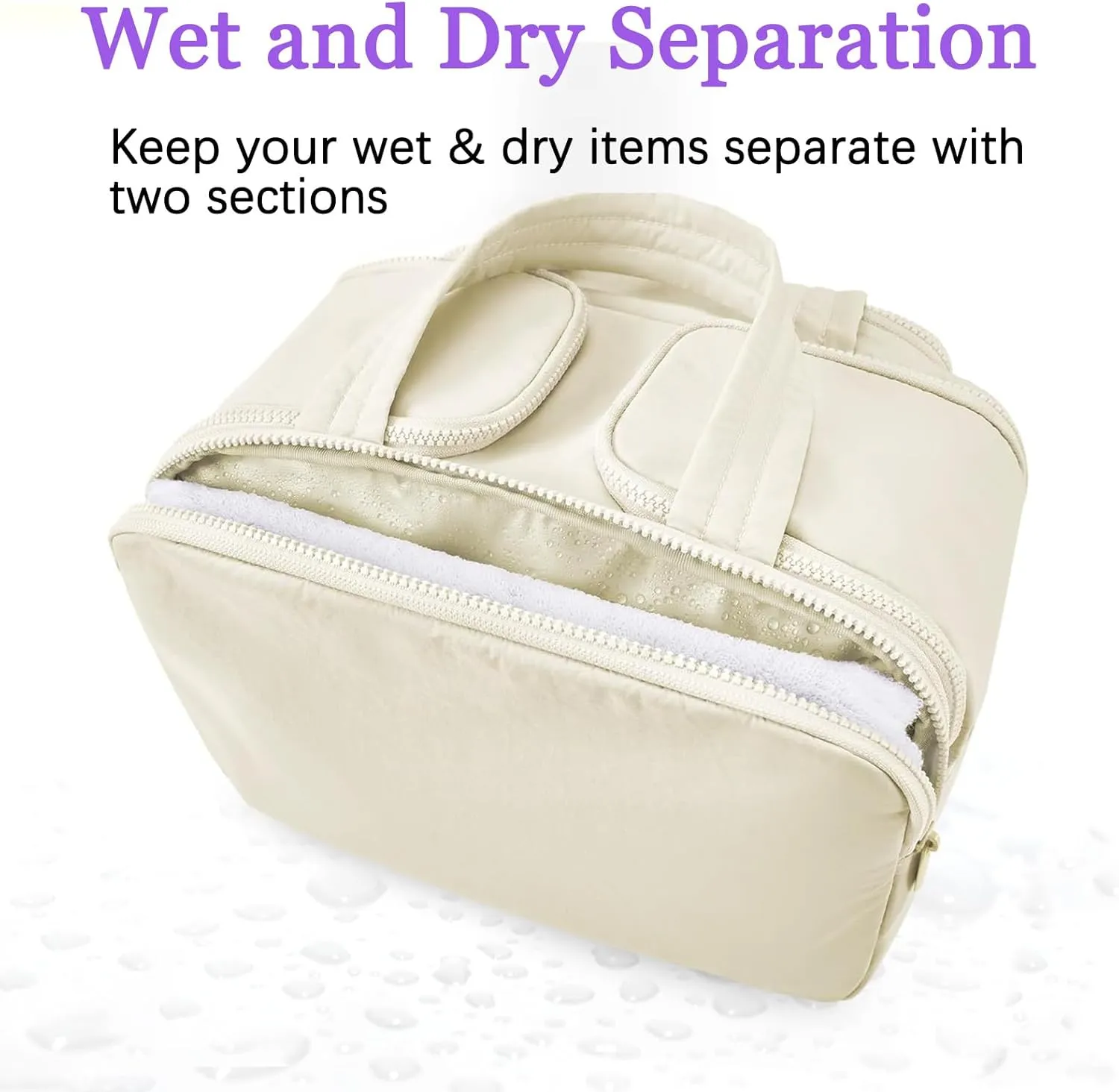 Travel Cosmetic Bag, Lightweight Large Capacity Wide-open Travel Bag for Women, Waterproof Cosmetic Makeup Bag Organizer with Handle for Toiletries, Essentials (Beige)