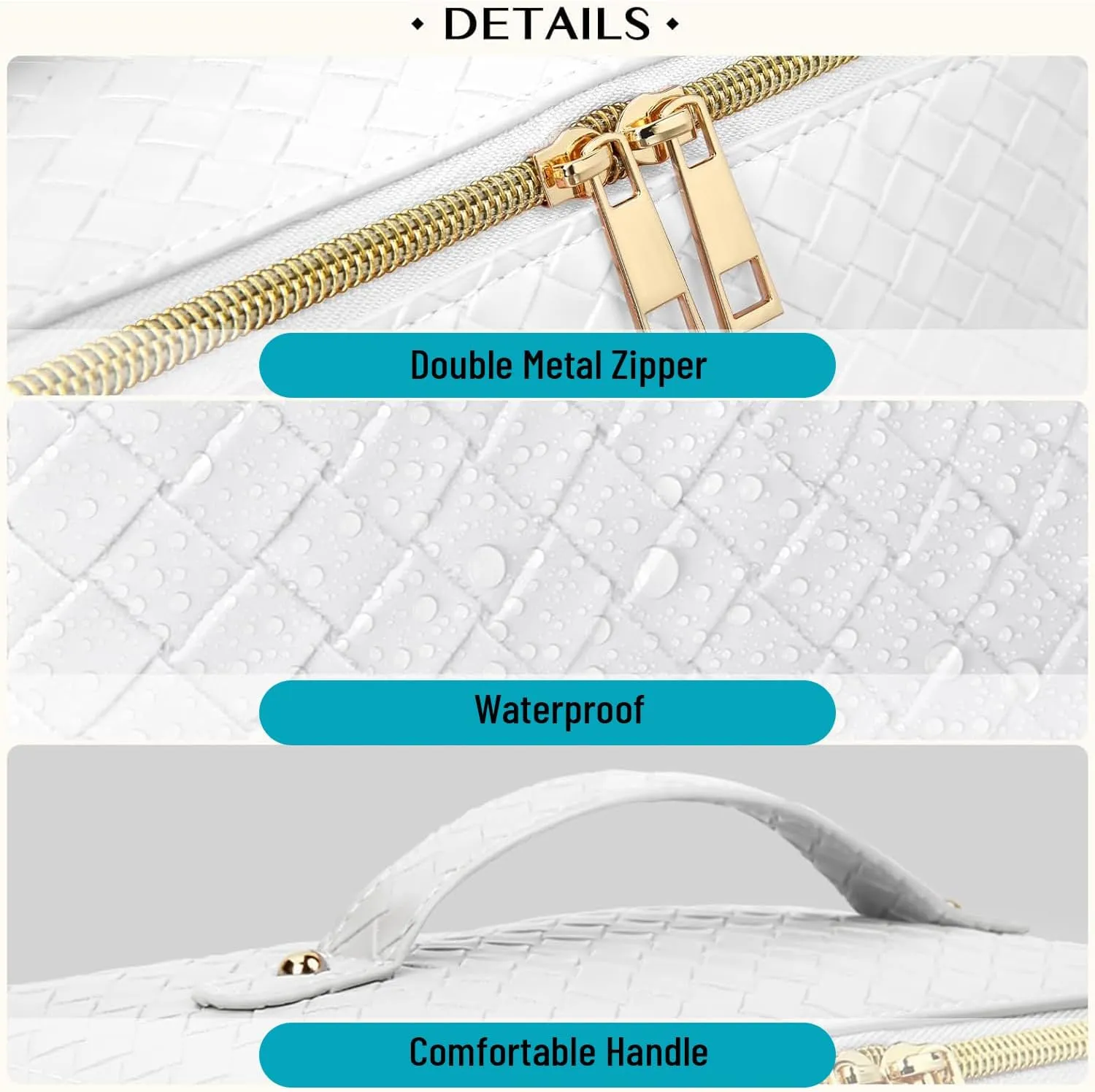 Travel Cosmetic Bags for Women - PU Leather Makeup Bag with Led Pocket Mirror - Waterproof Make up Organizers Bag - Makeup Toiletry Travel Bag - Cosmetics Organizer Bag - Makeup Travel Case