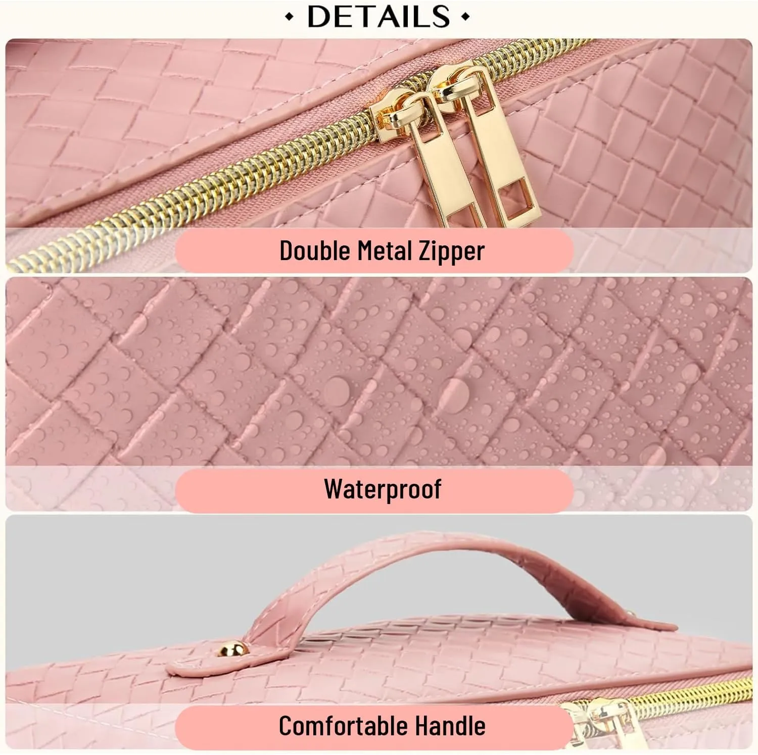 Travel Cosmetic Bags for Women - PU Leather Makeup Bag with Led Pocket Mirror - Waterproof Make up Organizers Bag - Makeup Toiletry Travel Bag - Cosmetics Organizer Bag - Makeup Travel Case