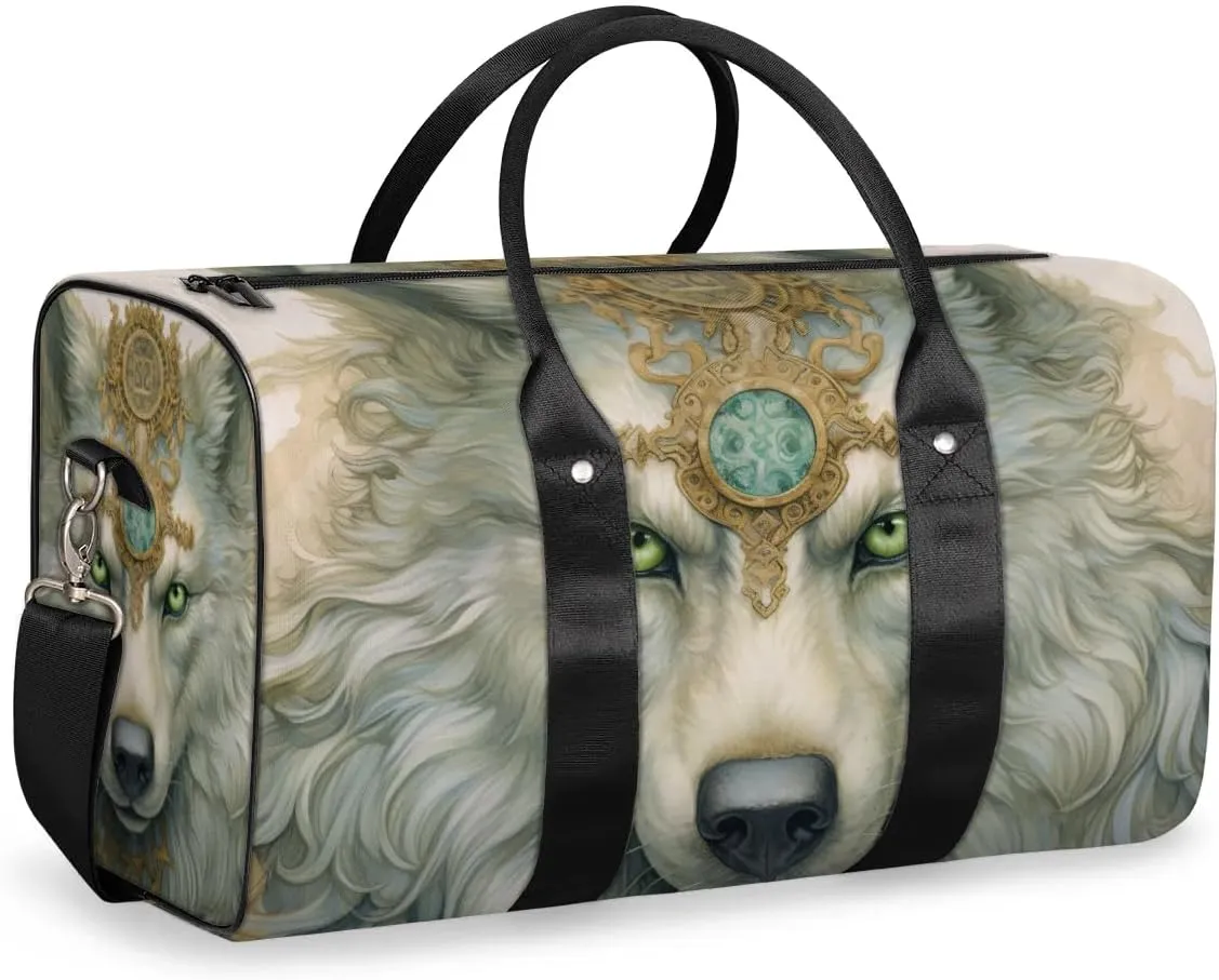Travel Duffel Bag, Boho Animal Wolf Sports Tote Gym Bag Foldable Western Aztec Weekender Bag Carry on Luggage Handle Bag Overnight Shoulder Bag for Women Men,A-1080
