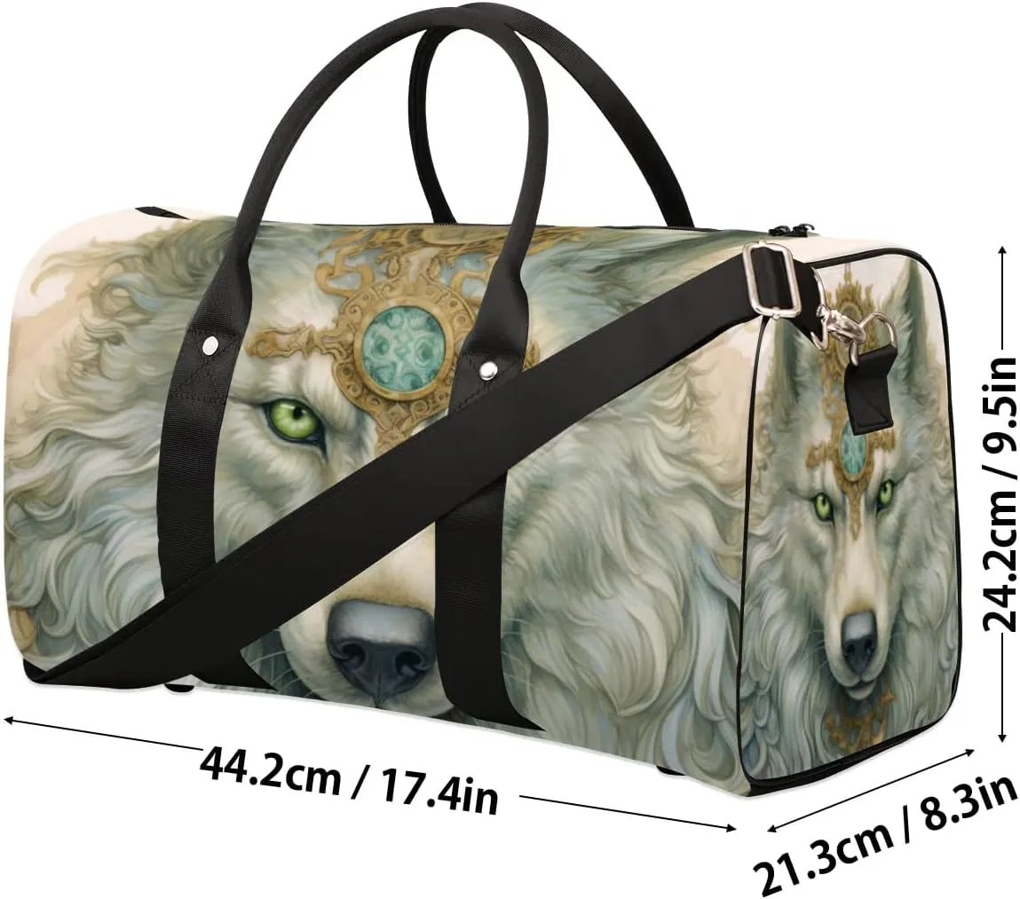 Travel Duffel Bag, Boho Animal Wolf Sports Tote Gym Bag Foldable Western Aztec Weekender Bag Carry on Luggage Handle Bag Overnight Shoulder Bag for Women Men,A-1080
