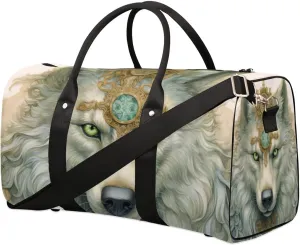 Travel Duffel Bag, Boho Animal Wolf Sports Tote Gym Bag Foldable Western Aztec Weekender Bag Carry on Luggage Handle Bag Overnight Shoulder Bag for Women Men,A-1080