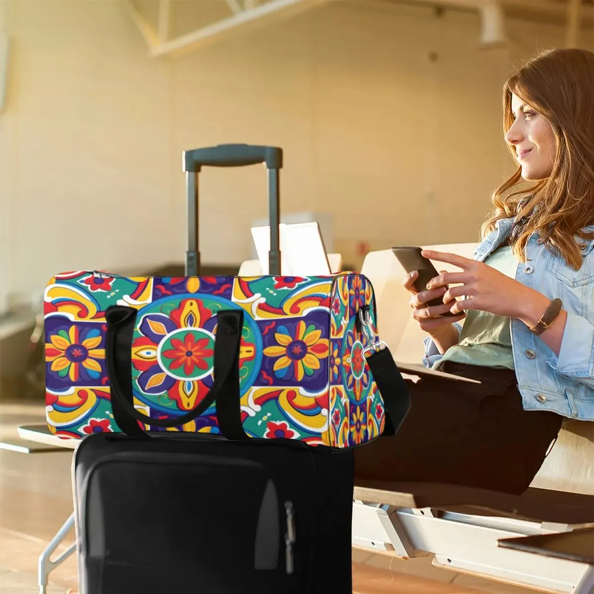 Travel Duffel Bag, Boho Mandala Sports Tote Gym Bag Foldable Western Aztec Weekender Bag Carry on Luggage Handle Bag Overnight Shoulder Bag for Women Men,A-1481