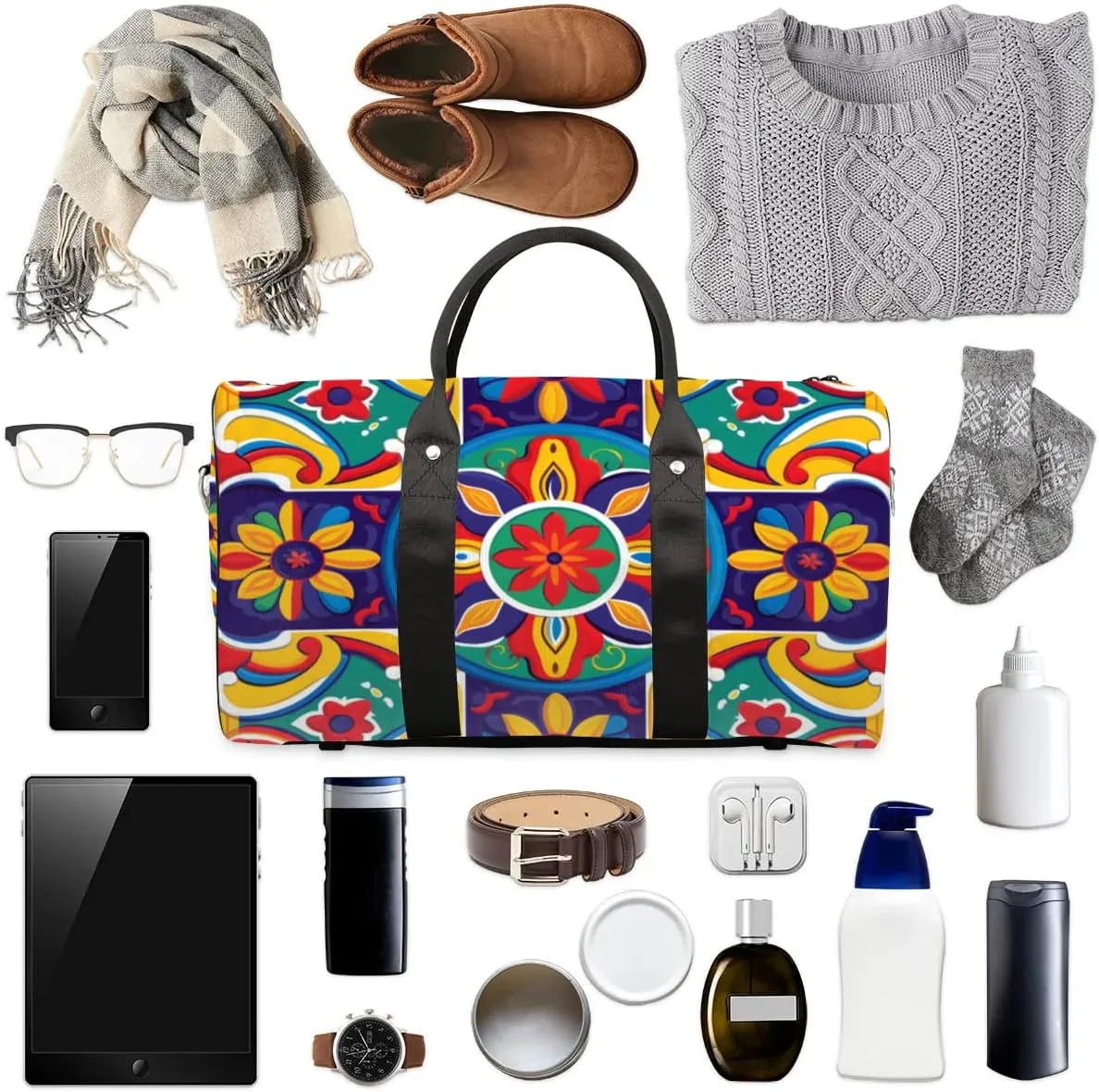 Travel Duffel Bag, Boho Mandala Sports Tote Gym Bag Foldable Western Aztec Weekender Bag Carry on Luggage Handle Bag Overnight Shoulder Bag for Women Men,A-1481