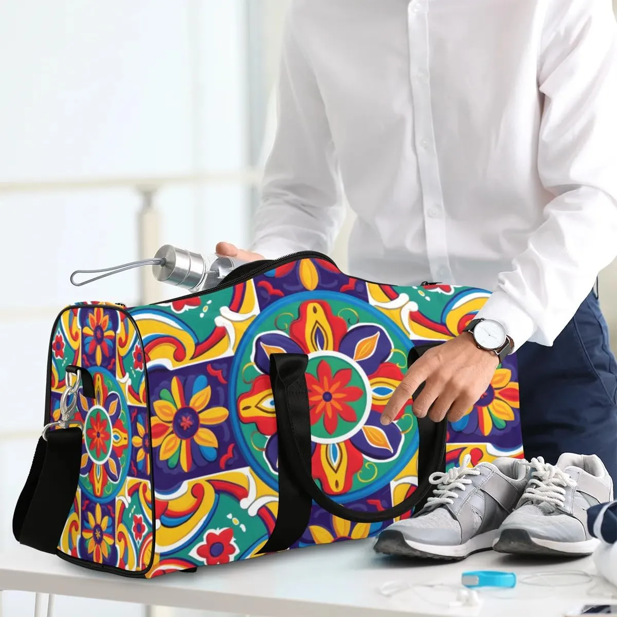 Travel Duffel Bag, Boho Mandala Sports Tote Gym Bag Foldable Western Aztec Weekender Bag Carry on Luggage Handle Bag Overnight Shoulder Bag for Women Men,A-1481