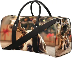 Travel Duffel Bag, Christmas Animal Dog Sports Tote Gym Bag Foldable Western Aztec Weekender Bag Carry on Luggage Handle Bag Overnight Shoulder Bag for Women Men,A-1426