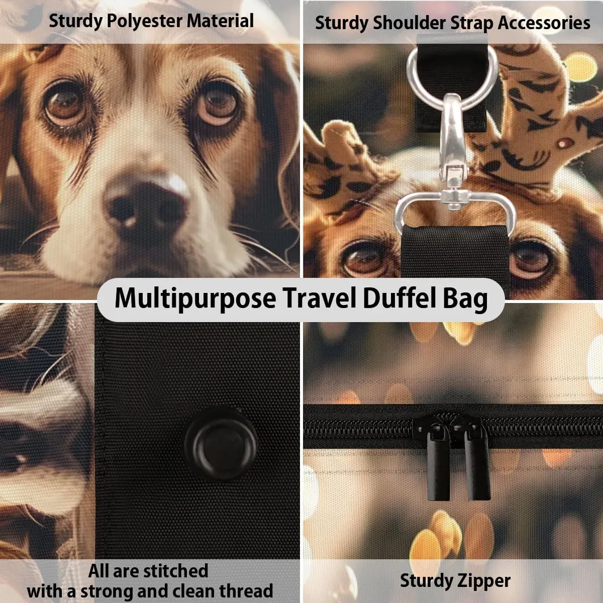 Travel Duffel Bag, Christmas Animal Dog Sports Tote Gym Bag Foldable Western Aztec Weekender Bag Carry on Luggage Handle Bag Overnight Shoulder Bag for Women Men,A-1426
