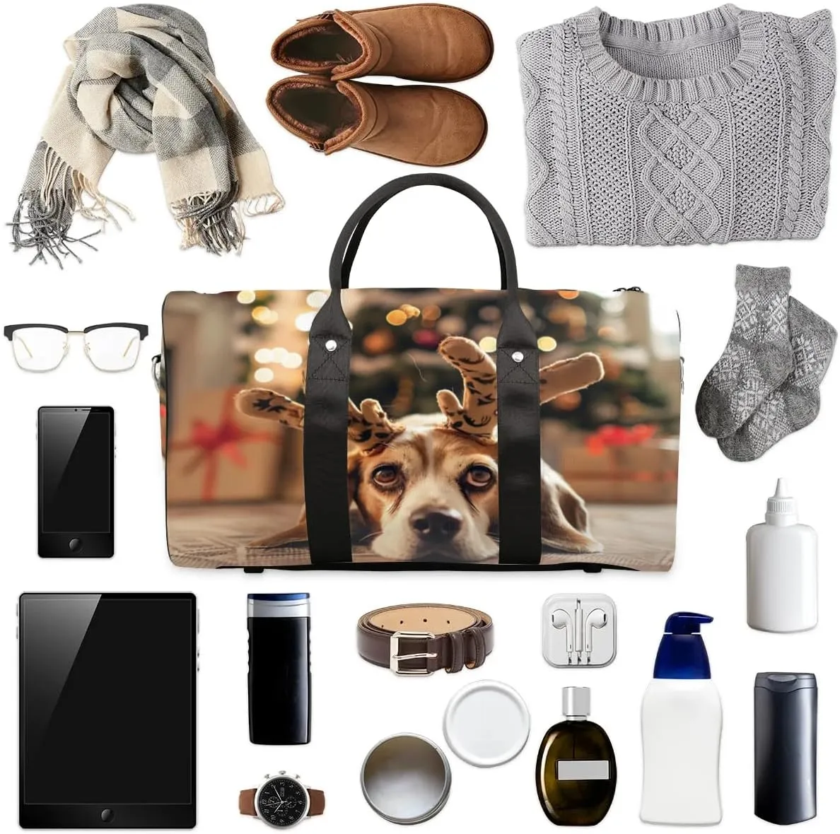 Travel Duffel Bag, Christmas Animal Dog Sports Tote Gym Bag Foldable Western Aztec Weekender Bag Carry on Luggage Handle Bag Overnight Shoulder Bag for Women Men,A-1426