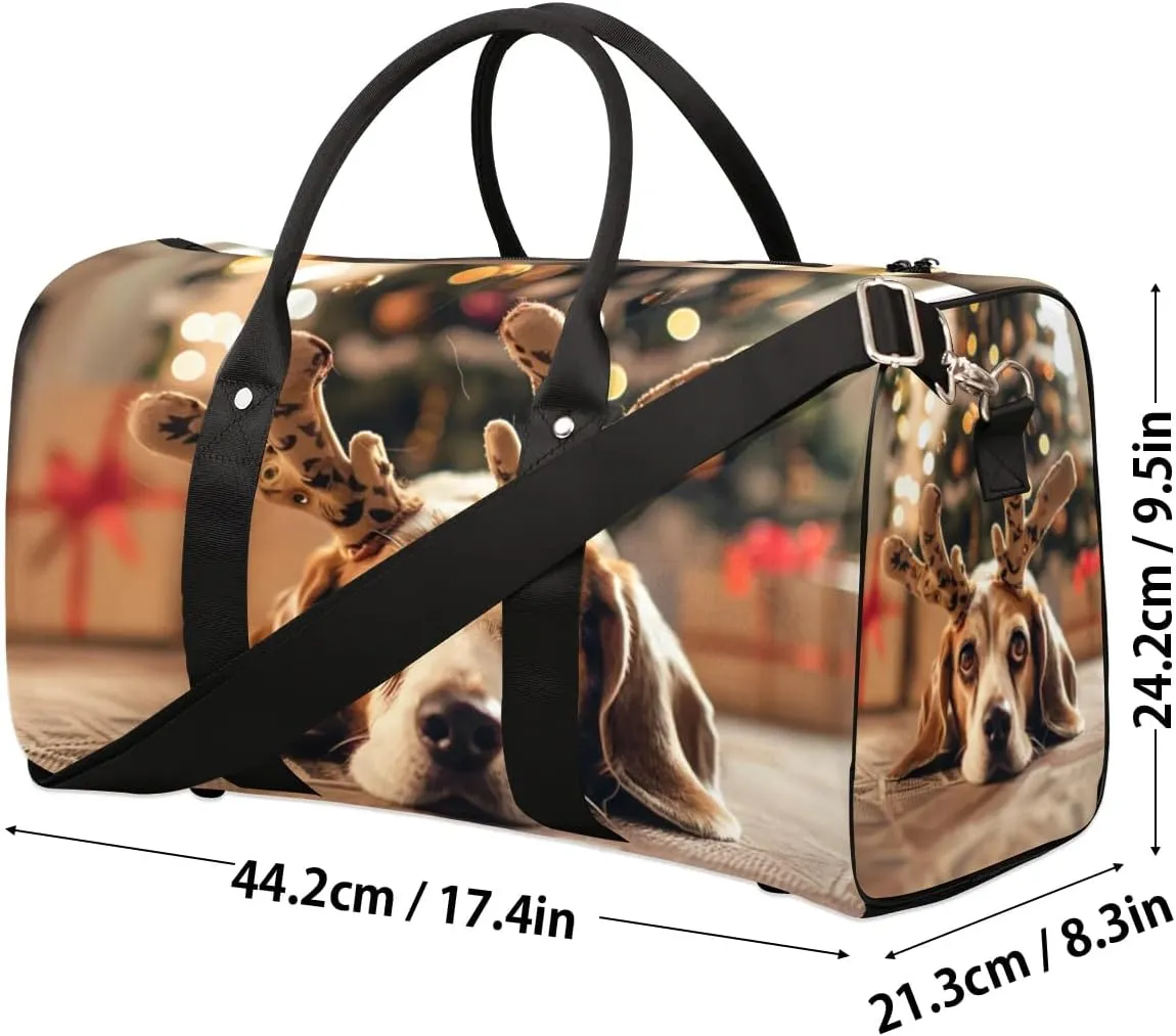 Travel Duffel Bag, Christmas Animal Dog Sports Tote Gym Bag Foldable Western Aztec Weekender Bag Carry on Luggage Handle Bag Overnight Shoulder Bag for Women Men,A-1426