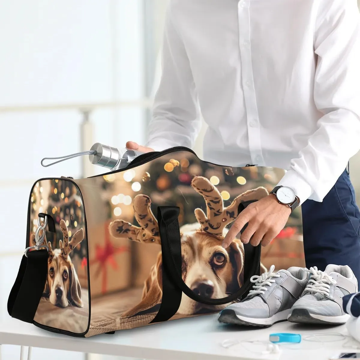 Travel Duffel Bag, Christmas Animal Dog Sports Tote Gym Bag Foldable Western Aztec Weekender Bag Carry on Luggage Handle Bag Overnight Shoulder Bag for Women Men,A-1426