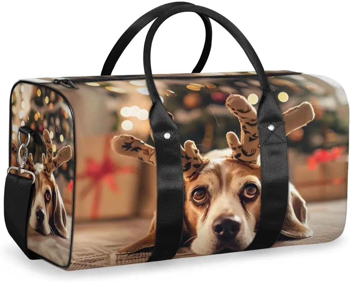 Travel Duffel Bag, Christmas Animal Dog Sports Tote Gym Bag Foldable Western Aztec Weekender Bag Carry on Luggage Handle Bag Overnight Shoulder Bag for Women Men,A-1426
