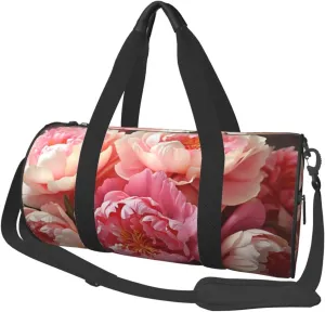Travel Duffel Bag Foldable Weekender Overnight Bag Peony Flowers Blossom Sports Tote Gym Bag Large Capacity Lightweight Carry On Luggage Bag for Men Women