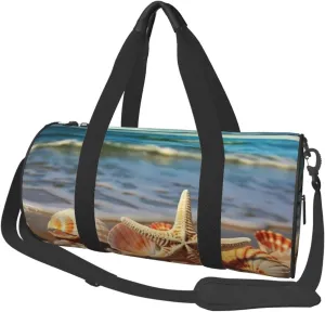 Travel Duffel Bag Foldable Weekender Overnight Bag Seashells on the Sandy Beach Sports Tote Gym Bags Large Capacity Lightweight Carry On Luggage Bags for Men Women