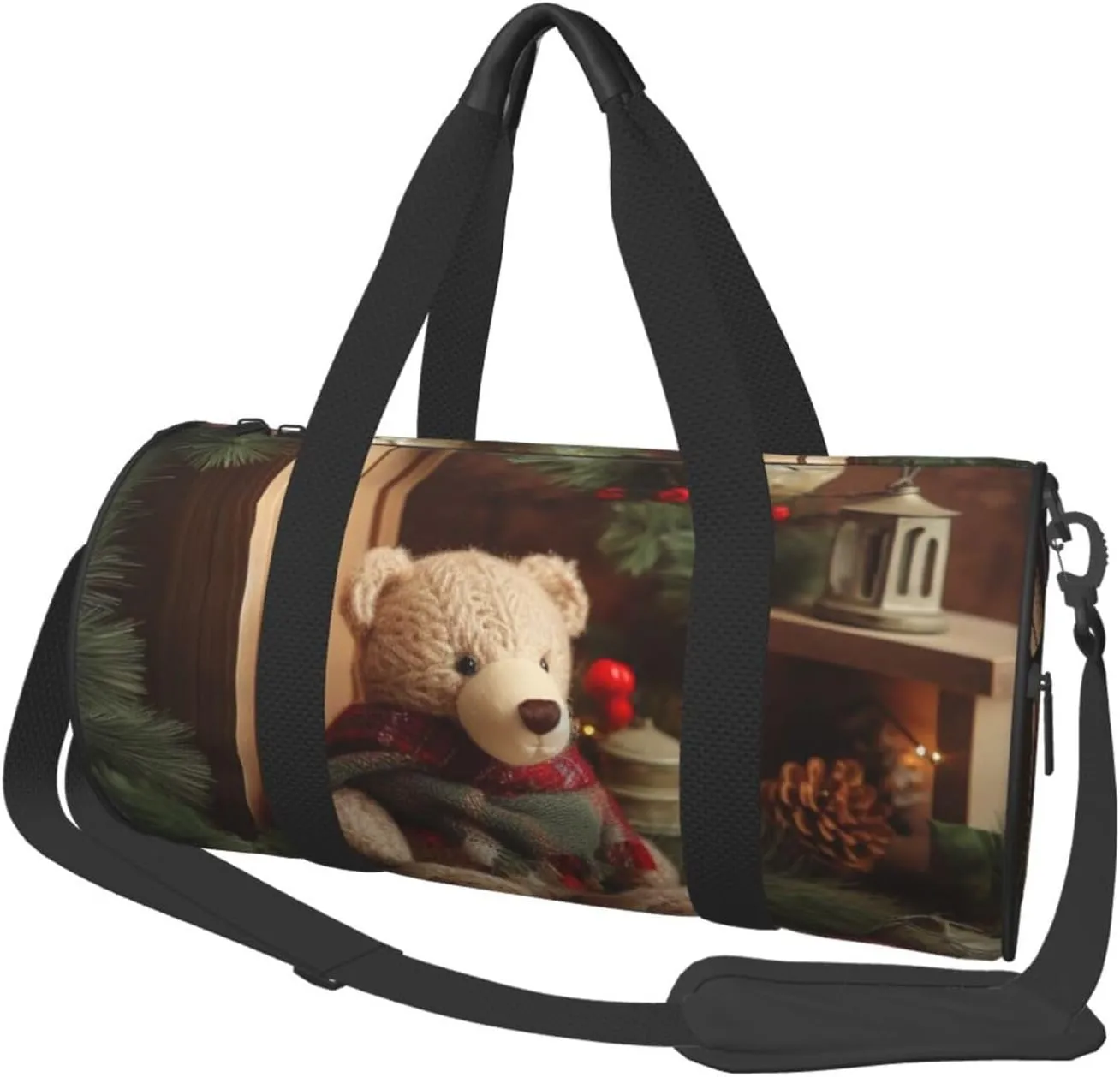 Travel Duffel Bag Foldable Weekender Overnight Bags Xmas Tree Branch Bear Doll Sports Tote Gym Bag Large Capacity Lightweight Carry On Luggage Bags for Men Women