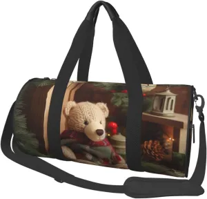 Travel Duffel Bag Foldable Weekender Overnight Bags Xmas Tree Branch Bear Doll Sports Tote Gym Bag Large Capacity Lightweight Carry On Luggage Bags for Men Women