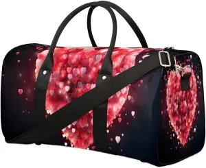 Travel Duffel Bag for Women Men Pink Love Hearts Print Waterproof Foldable Overnight Weekender Bag Large Capacity Sports Gym Bag