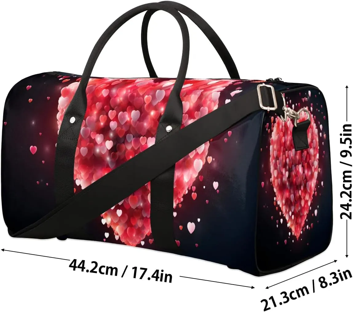 Travel Duffel Bag for Women Men Pink Love Hearts Print Waterproof Foldable Overnight Weekender Bag Large Capacity Sports Gym Bag
