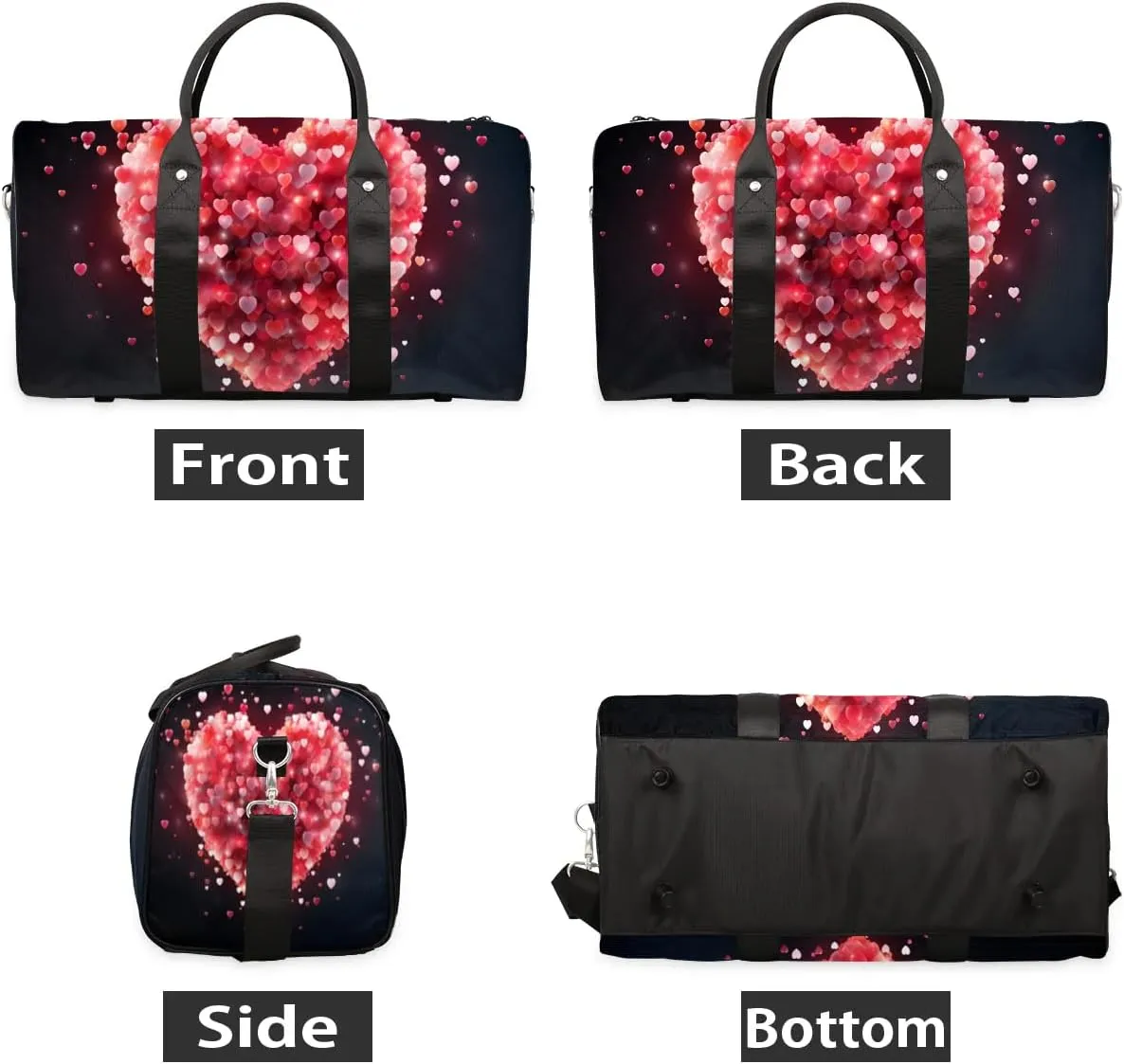 Travel Duffel Bag for Women Men Pink Love Hearts Print Waterproof Foldable Overnight Weekender Bag Large Capacity Sports Gym Bag