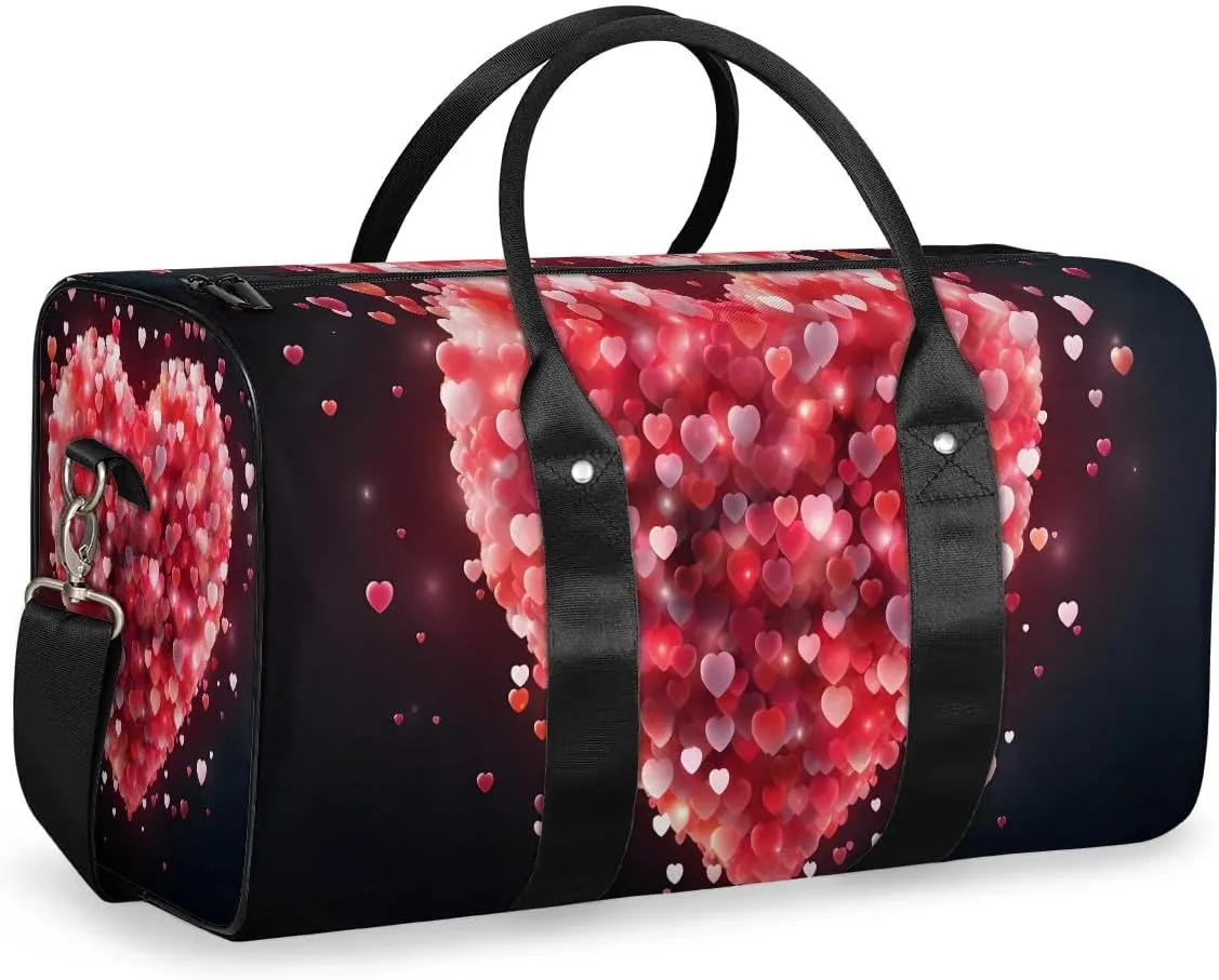 Travel Duffel Bag for Women Men Pink Love Hearts Print Waterproof Foldable Overnight Weekender Bag Large Capacity Sports Gym Bag