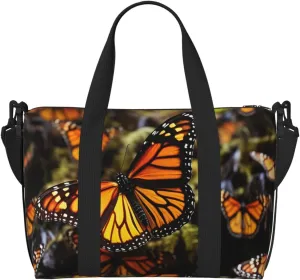 Travel Duffel Bag for Women Men Weekender Bags Sports Gym Bag Heaps of Orange Monarch Butterflies Travel Bag Carry on Overnight Bag Waterproof Luggage Bag with Shoulder Strap