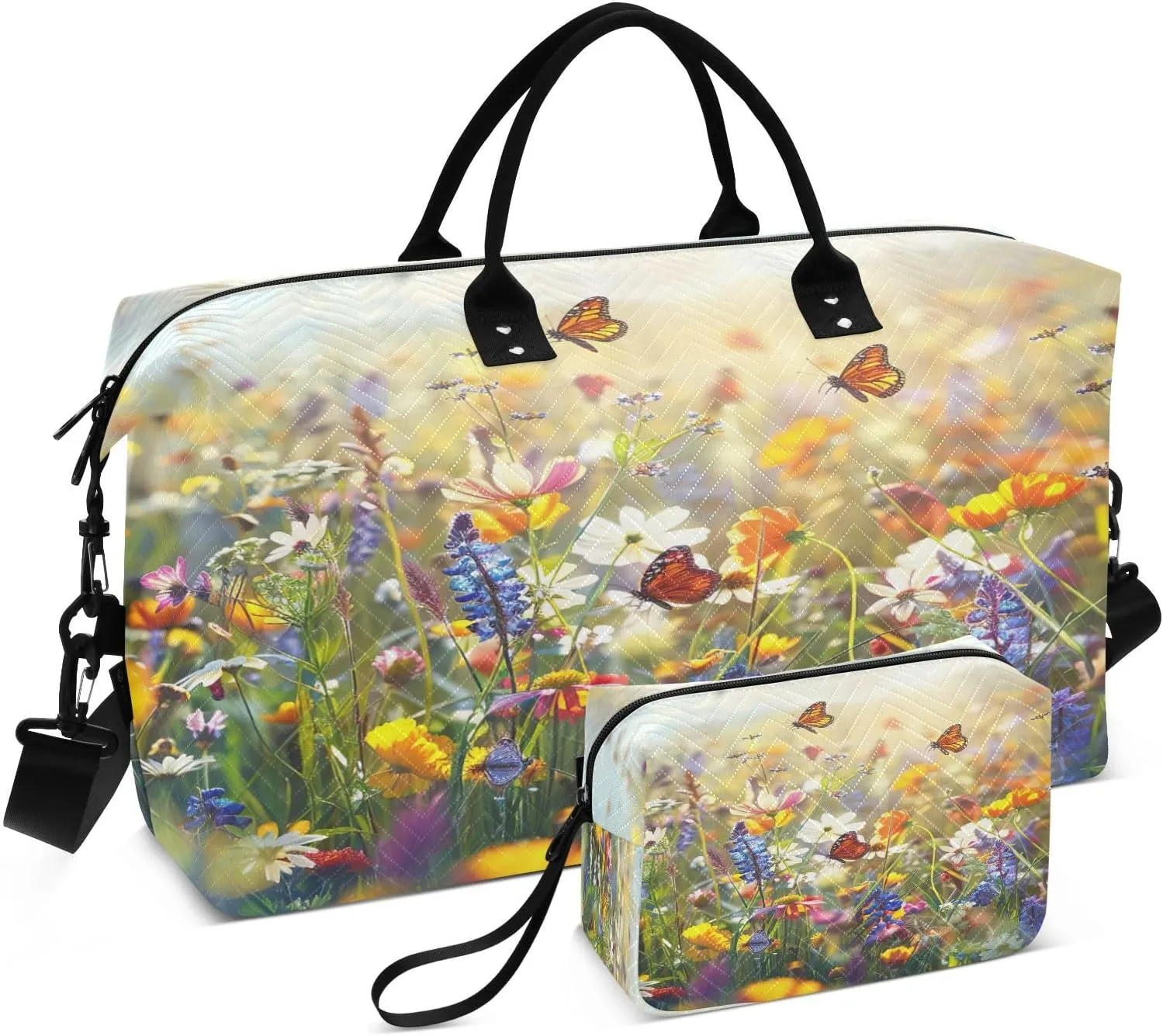 Travel Duffel Bag Large Weekender Overnight Bags for Women Men, Beautiful Meadow Gym Bag with Toiletry Bag