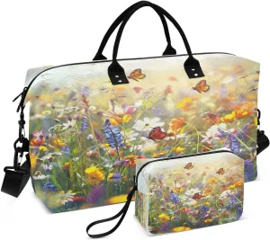 Travel Duffel Bag Large Weekender Overnight Bags for Women Men, Beautiful Meadow Gym Bag with Toiletry Bag