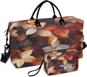 Travel Duffel Bag Large Weekender Overnight Bags for Women Men, Bright Leaves Motif Gym Bag with Toiletry Bag