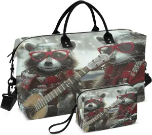 Travel Duffel Bag Large Weekender Overnight Bags for Women Men, Cute Raccoons Gym Bag with Toiletry Bag