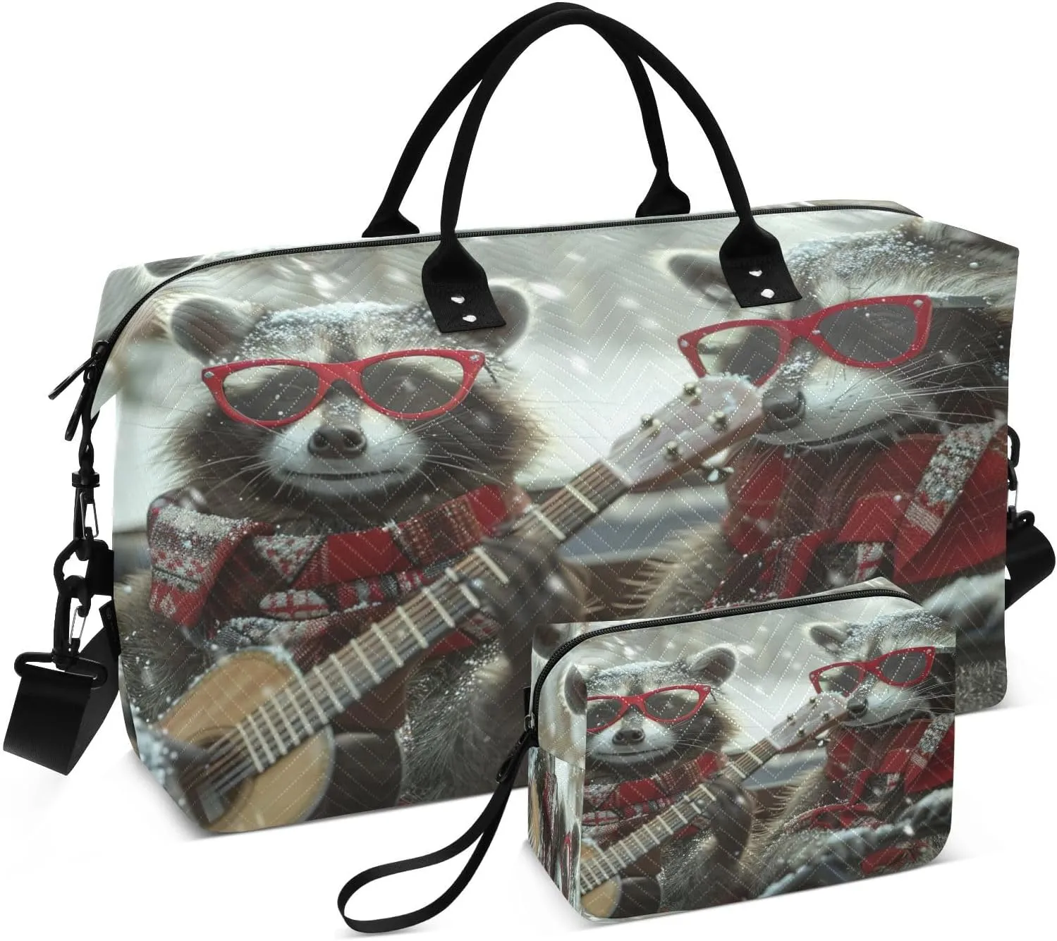 Travel Duffel Bag Large Weekender Overnight Bags for Women Men, Cute Raccoons Gym Bag with Toiletry Bag