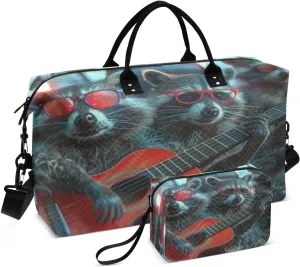 Travel Duffel Bag Large Weekender Overnight Bags for Women Men, Funny Raccoons Gym Bag with Toiletry Bag